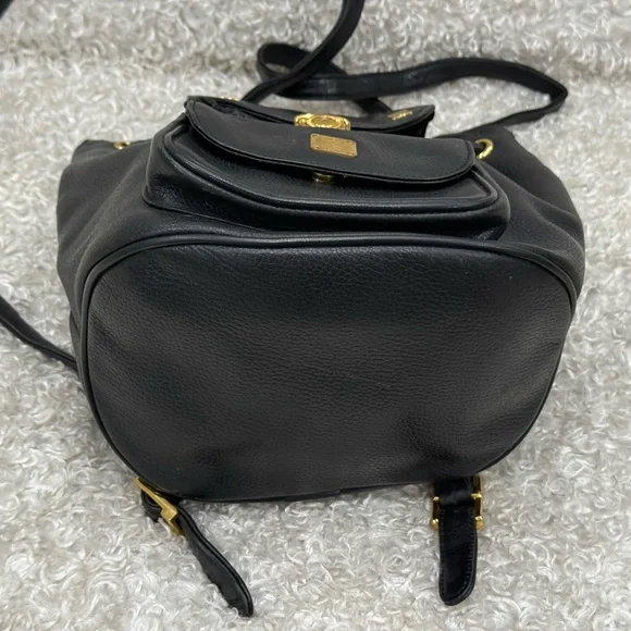 MCM Black Leather Backpack with Gold Accents - Picture 9 of 15